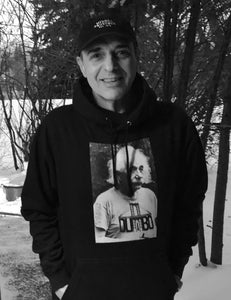 Black hooded sweatshirt with Einstein print